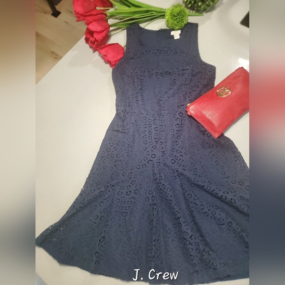 J CREW Impeccable robe en dentelle haut de gamme sans manche de longueur midi - Picture 1 of 7